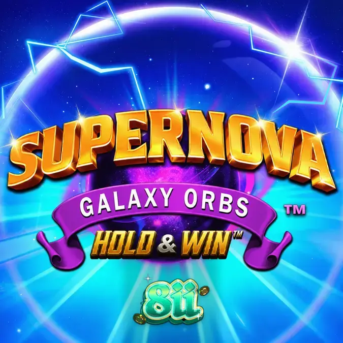 Tampilan visual slot Supernova Galaxy Orbs dengan latar belakang galaksi dan simbol Orb
